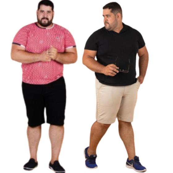 Imagem de Kit 2 Bermudas Masculina Brim Plus Size Esporte Fino Social