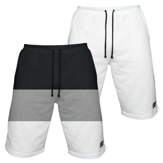 Imagem de Kit 2 Bermudas Moletom Masculina com 3 Bolsos Fenda Lateral Short Básico Casual Treino