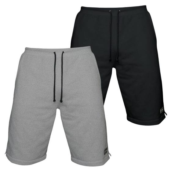 Imagem de Kit 2 Bermudas Moletom Masculina com 3 Bolsos Fenda Lateral Short Básico Casual Treino