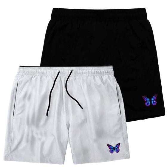 Imagem de Kit 2 Bermudas Short Moda Praia Tactel Estampado Preto e Branco Mauricinho