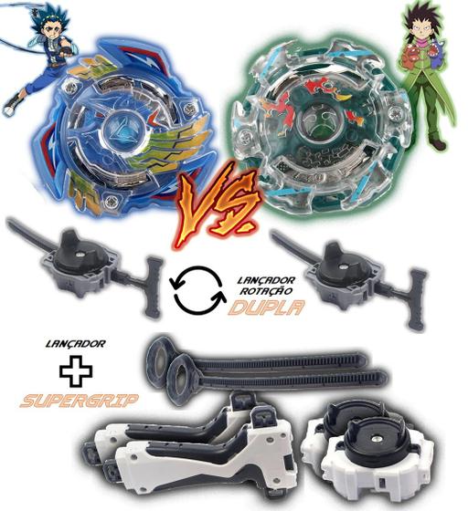 Imagem de Kit 2 Beyblade Burst + 4 Lançadores Valtryek Vs Kerbeus Tornado Gyro