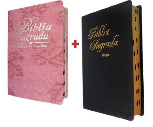 Imagem de Kit 2 Biblia Sagrada Letra Grande Com Harpa Índice Lateral