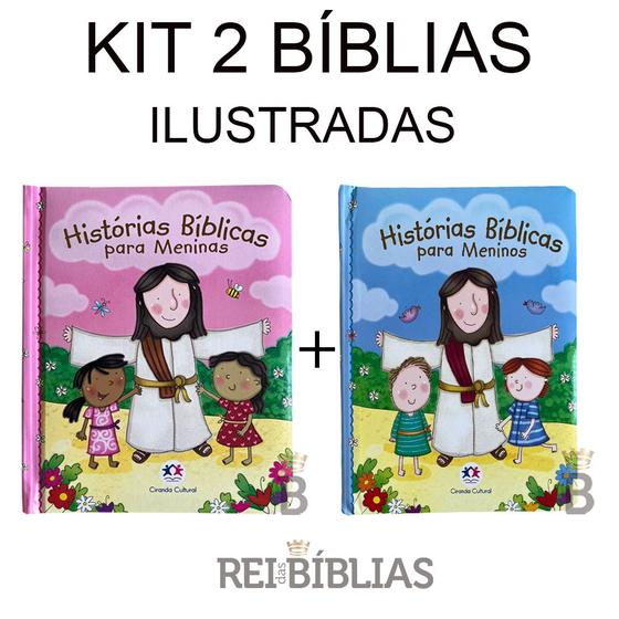 Imagem de Kit 2 Bíblias Infantis Ilustrada - Histórias Bíblicas Meninos e Meninas
