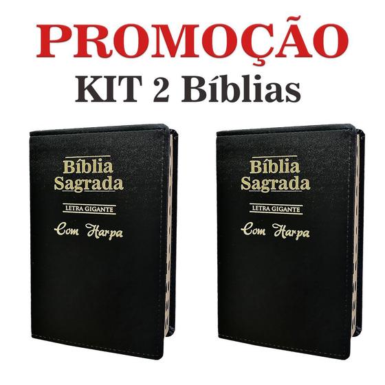 Kit 2 Bíblias Sagrada Letra Gigante C/ Harpa - Luxo PRETA - 14x21 cm Menor preço em Kit 2 Bíblias Sagrada Letra Gigante C/ Harpa - Luxo PRETA - 14x21 cm