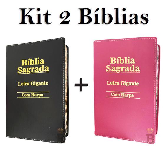 Kit 2 Bíblias Sagrada Letra Gigante C/ Harpa - Luxo - Preta e Pink - Tam - 14x21 cm Menor preço em Kit 2 Bíblias Sagrada Letra Gigante C/ Harpa - Luxo - Preta e Pink - Tam - 14x21 cm