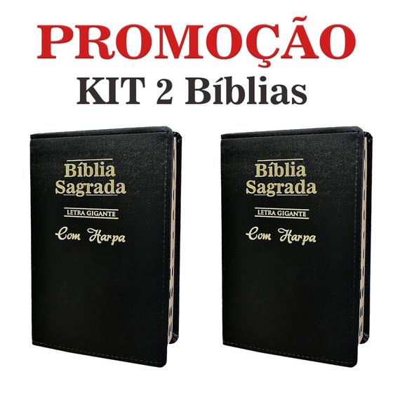 Imagem de Kit 2 Bíblias Sagrada Letra Gigante C/ Harpa - Luxo - PRETA - Tam - 14x21 cm