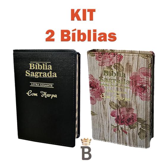 Imagem de Kit 2 Bíblias Sagrada Letra Gigante C/ Harpa - Luxo