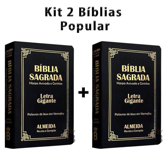 Imagem de Kit 2 Biblias Sagrada Letra Gigante Luxo Popular - Preta - Com Harpa - RC