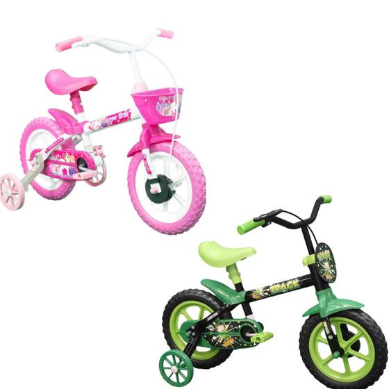 Imagem de Kit 2 Bicicleta Tk3 Trank Arco iris Infantil ARO 12 Bike para Crianças