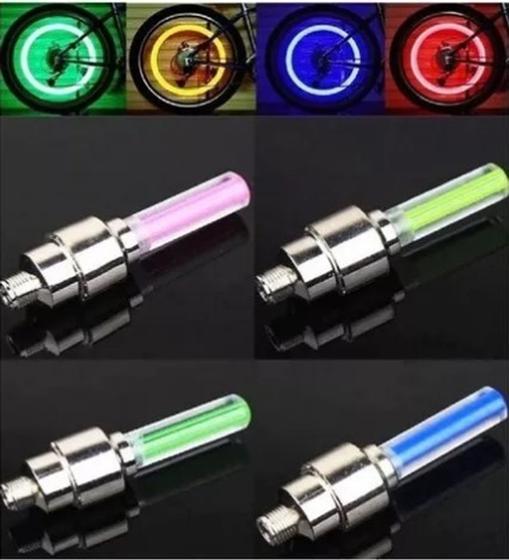 Imagem de Kit 2 Bico Pneu Roda Bike Carro Moto Led Colorido Noite