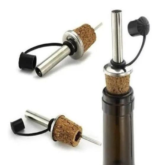 Imagem de Kit 2 Bicos Dosador Inox Com Rolha e Tampa p/ Garrafas Azeite, vinho