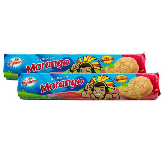 Imagem de Kit 2 Biscoito Recheado Aymoré Sabor Morango com 120g