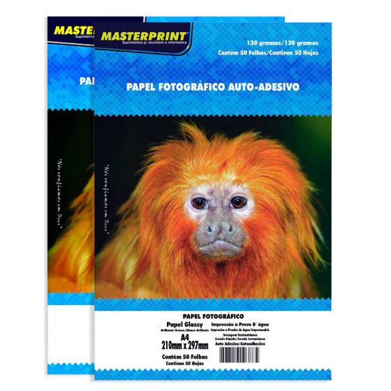 Imagem de Kit 2 Bloco Papel Fotográfico Auto-Adesivo A4 Papel Glossy Brilhante Branco