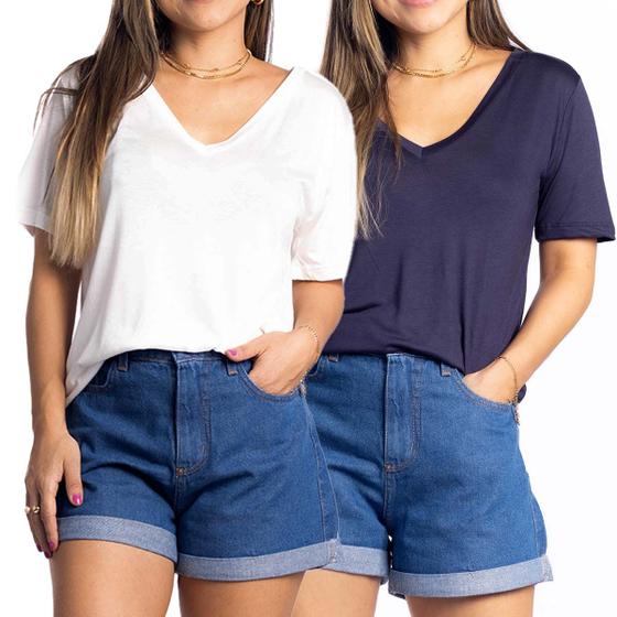 Imagem de Kit 2 blusa camiseta básica feminina manga curta