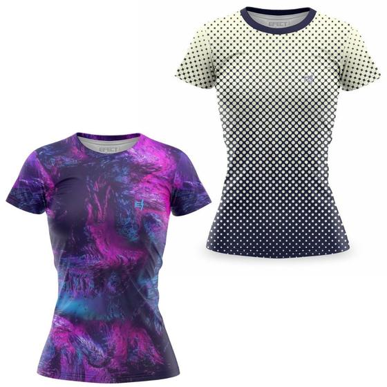 Imagem de Kit 2 Blusa Feminina Academia Camisa Fitness Musculação Caminhada Bike Proteção UV ante suor