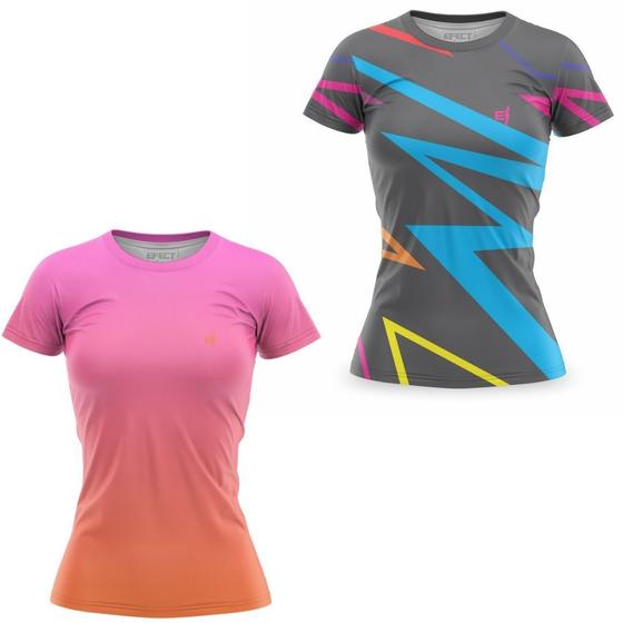 Imagem de Kit 2 Blusa Feminina Academia Fitness Camisa Caminhada Dry fit Camiseta Treino ante suor