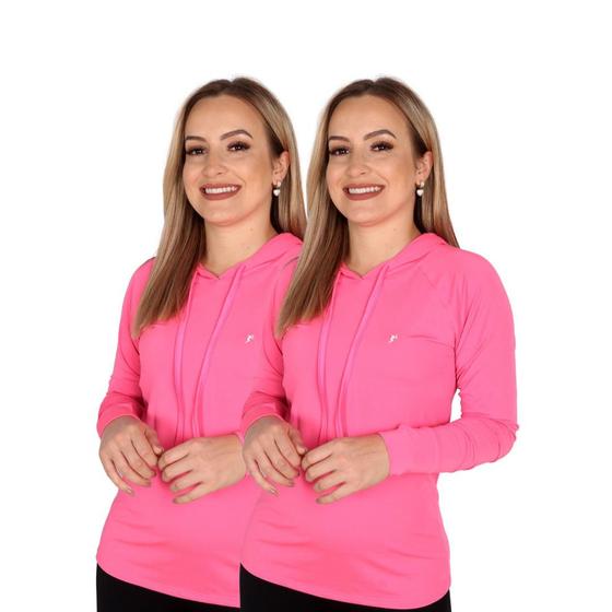 Imagem de Kit 2 Blusa Feminina Com Capuz - Proteção Uv50+ 2 Rosa