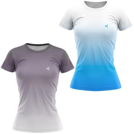 Imagem de Kit 2 Blusa Feminina Fitness Academia Camisa Caminhada Degrade Camiseta Treino Proteção UV50