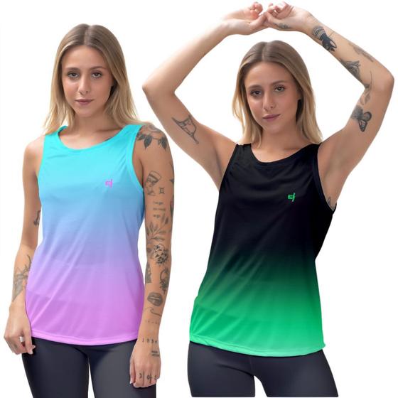 Imagem de Kit 2 Blusa Feminina Regata Fitness Esporte Treino Leve e Confortável