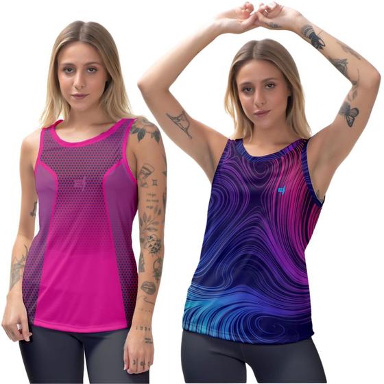 Imagem de Kit 2 Blusa Feminina Regata Musculação Caminhada Fitness Térmica Slim