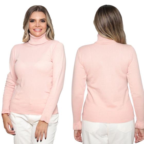 Imagem de Kit 2 Blusa Feminina Tricô Gola Alta Manga Longa Tricot Lã