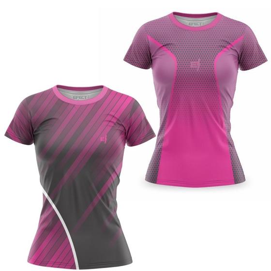 Imagem de Kit 2 Blusa Feminina Tshirt Caminhada Academia Fitness Proteção UV50 Ante Odor