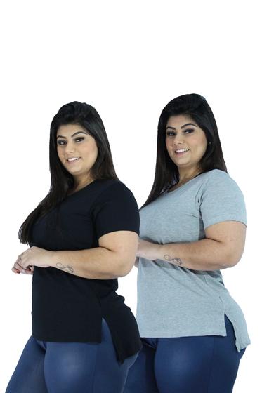 Imagem de Kit 2 Blusa Mullet  Plus Size Manga Curta Lisa Feminina Moda