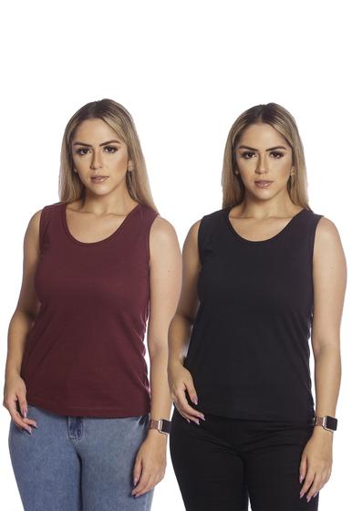Imagem de Kit 2 Blusa Regata Amanda Block Lisa Basica sem Manga com Gola Redonda
