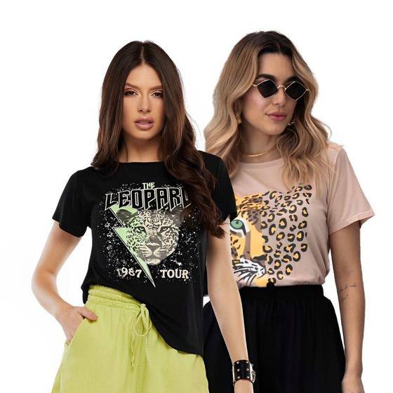 Imagem de Kit 2 Blusa T-shirt Feminina Camiseta Manga Curta