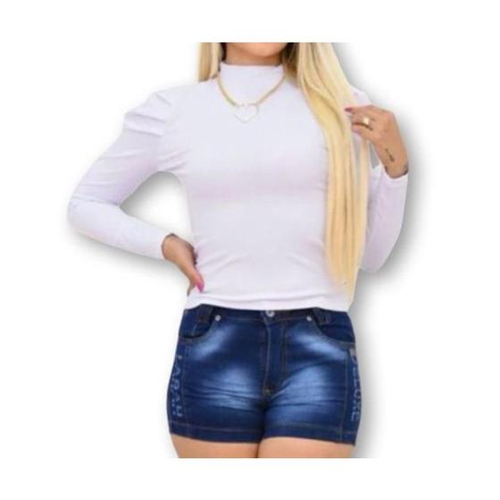 Imagem de Kit 2 Blusas canelada manga longa princesa gola alta feminina fashion