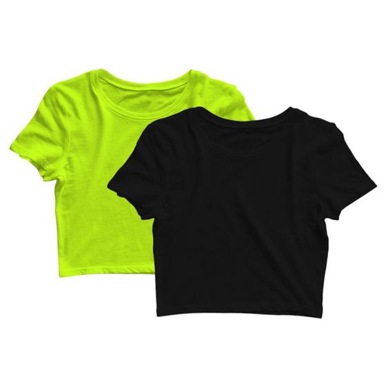 Imagem de Kit 2 Blusas Cropped Blusinha Camiseta Feminina Lisa