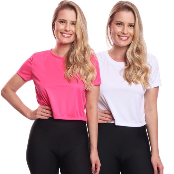 Imagem de Kit 2 Blusas Cropped Feminina Dry Academia Treino Camiseta Camisa Esportiva Esporte