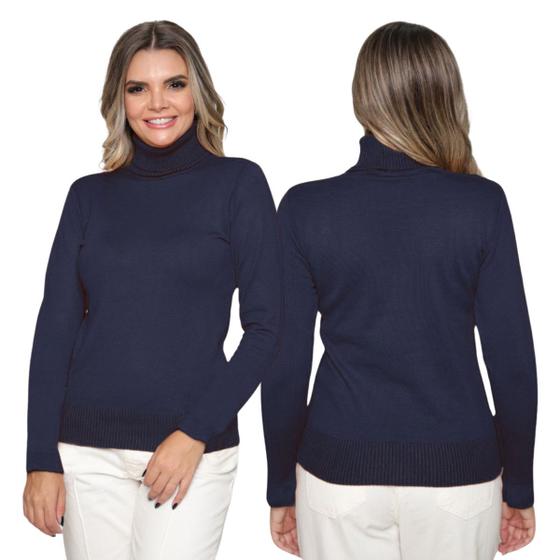Imagem de Kit 2 Blusas Feminina de Tricô Manga Longa Gola Alta Tendência Inverno 2024