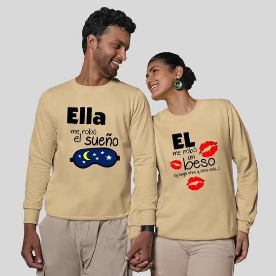 Imagem de Kit 2 Blusas Frio Moletom Careca Sem Capuz Casal Namorados Beijo