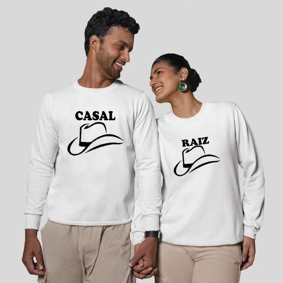 Imagem de Kit 2 Blusas Frio Moletom Careca Sem Capuz Casal Namorados Casal Raiz