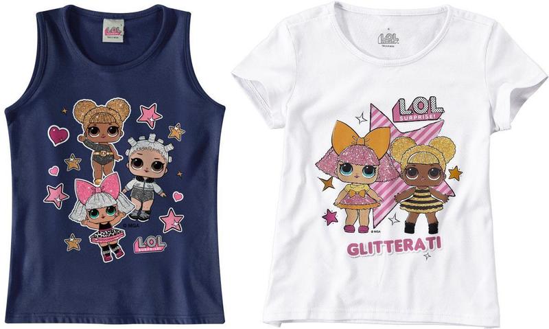 Imagem de Kit 2 Blusas Infantil Menina LOL Branca e Azul - Malwee