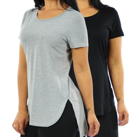 Kit 2 Blusas Mullet Gola Redonda Feminino Menor preço em Kit 2 Blusas Mullet Gola Redonda Feminino