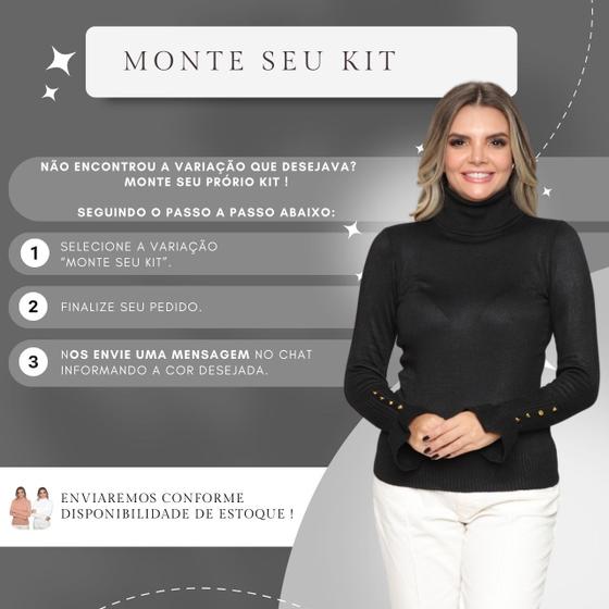 Imagem de Kit 2 Blusas Tricot Botão na Manga Moda Casual Inverno 2024