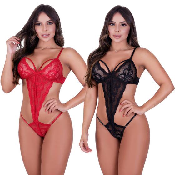 Imagem de Kit 2 Body Rendado Sexy Com Strapy Lingerie Sensual