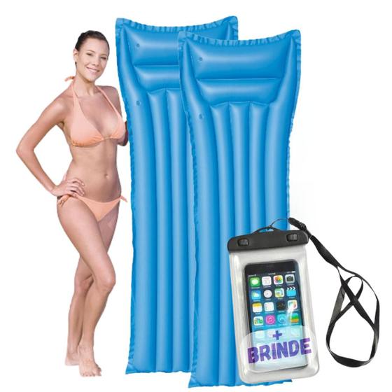 Imagem de Kit 2 Boias Colchões Bronzeador Inflável Piscina Gigante + Capa A Prova D água Para Celular Universal Até 6.7 Polegadas