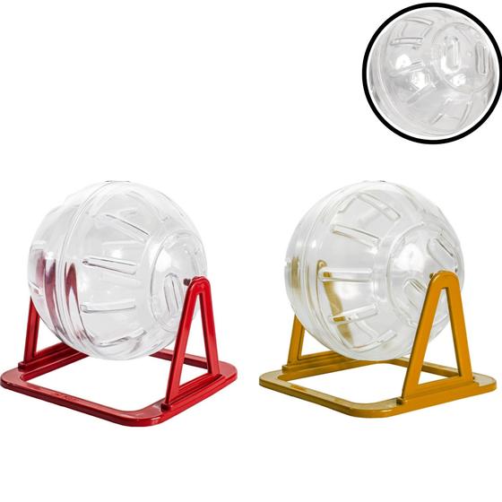 Imagem de Kit 2 Bola Globo de Exercícios Brinquedo com Suporte Plástico Hamster Roedores Cores Sortidas