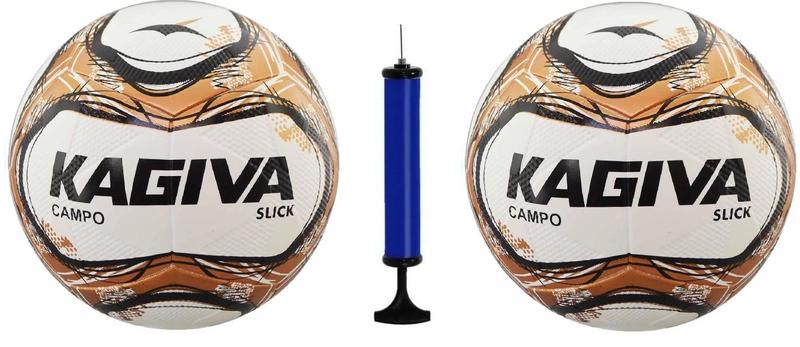 Imagem de Kit 2 Bolas Campo Kagiva Slick Marrom + 1 Bomba de Ar 