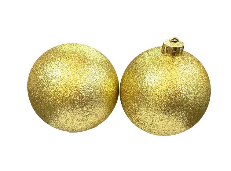 Imagem de Kit 2 Bolas De Natal Dourada Brilhosa com Glitter 12cm Festa