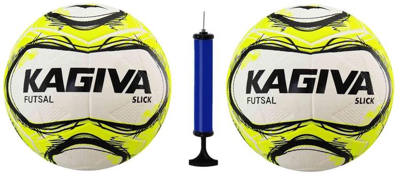 Imagem de Kit 2 Bolas Futsal Kagiva Slick + 1 Bomba de Ar
