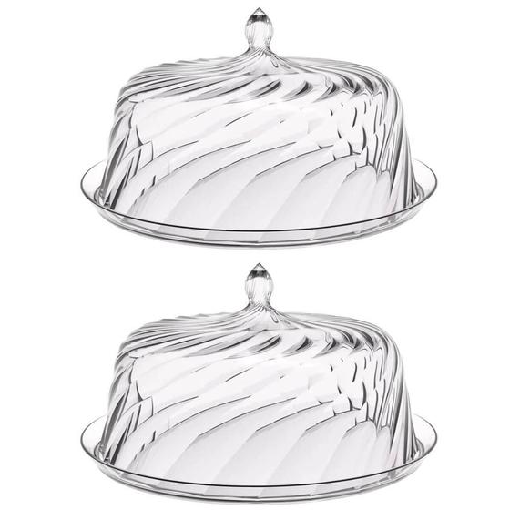 Imagem de Kit 2 Boleiras Porta Bolo com Cúpula 30cm Transparente Glassy Crippa Doces Sobremesas