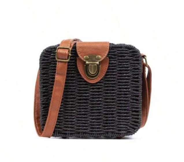 Imagem de Kit 2 Bolsa Quadrada Feminina Palha Sintética Moda Praia BL-086