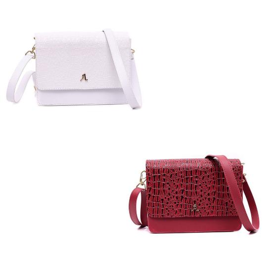 Imagem de Kit 2 Bolsas Feminina Croco Tiracolo Transversal Alça Ajustável Elegante