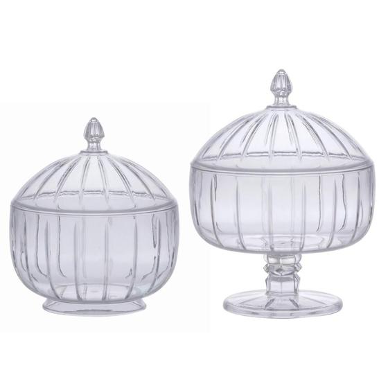 Imagem de Kit 2 Bomboniere Potiche de Acrílico Baleiro Transparente C/ Tampa Decorativo Doces