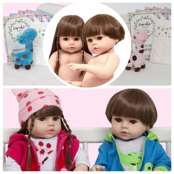 Imagem de Kit 2 Boneca Reborn Gêmeos Baby Girafinha 46cm 100% Silicone