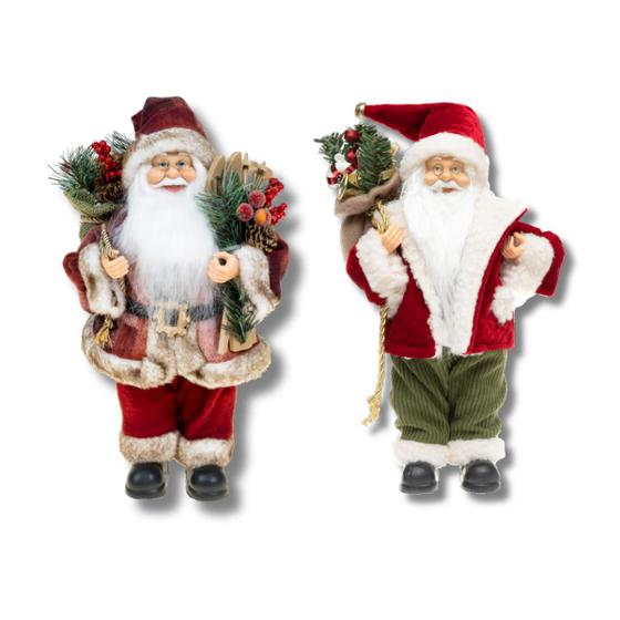 Imagem de Kit 2 Boneco Papai Noel Enfeite Natal 30cm Vermelho e Calça Verde Decoracao Natalina Premium Luxo